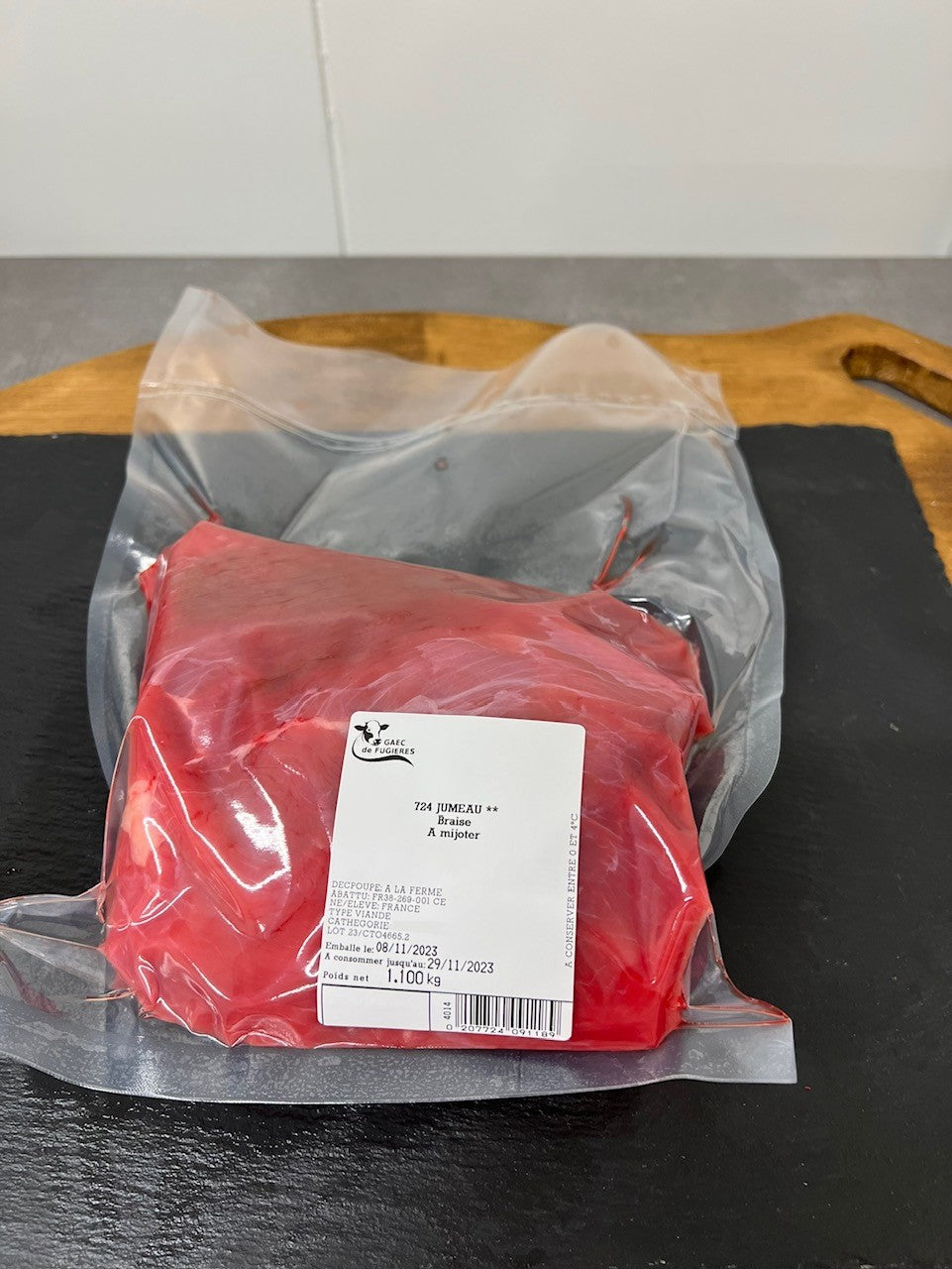 jumeau de boeuf emballé sous vide